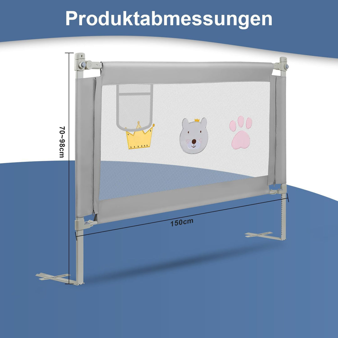 Bettschutzgitter 150×70 cm Rausfallschutz Bett – Bettgitter für Baby & Kleinkind, Matratzenklemmung