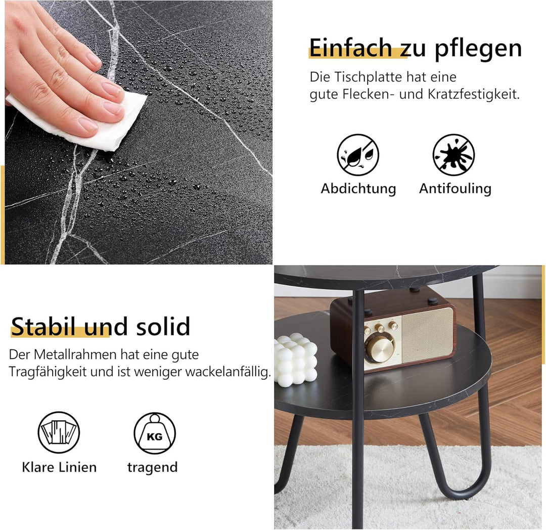 Mingone Couchtisch Rund Beistelltisch 2 Ablagen Sofatisch Modern mit Stauraum Kleiner Tisch für Wohn