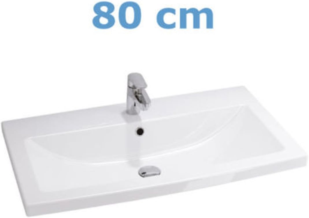 VBChome Badmöbel Waschbecken mit Unterschrank 80cm Waschtisch 2-Schubladen Weiss Lara, 80cm