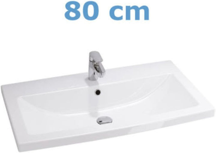 VBChome Badmöbel Waschbecken mit Unterschrank 80cm Waschtisch 2-Schubladen Weiss Lara, 80cm
