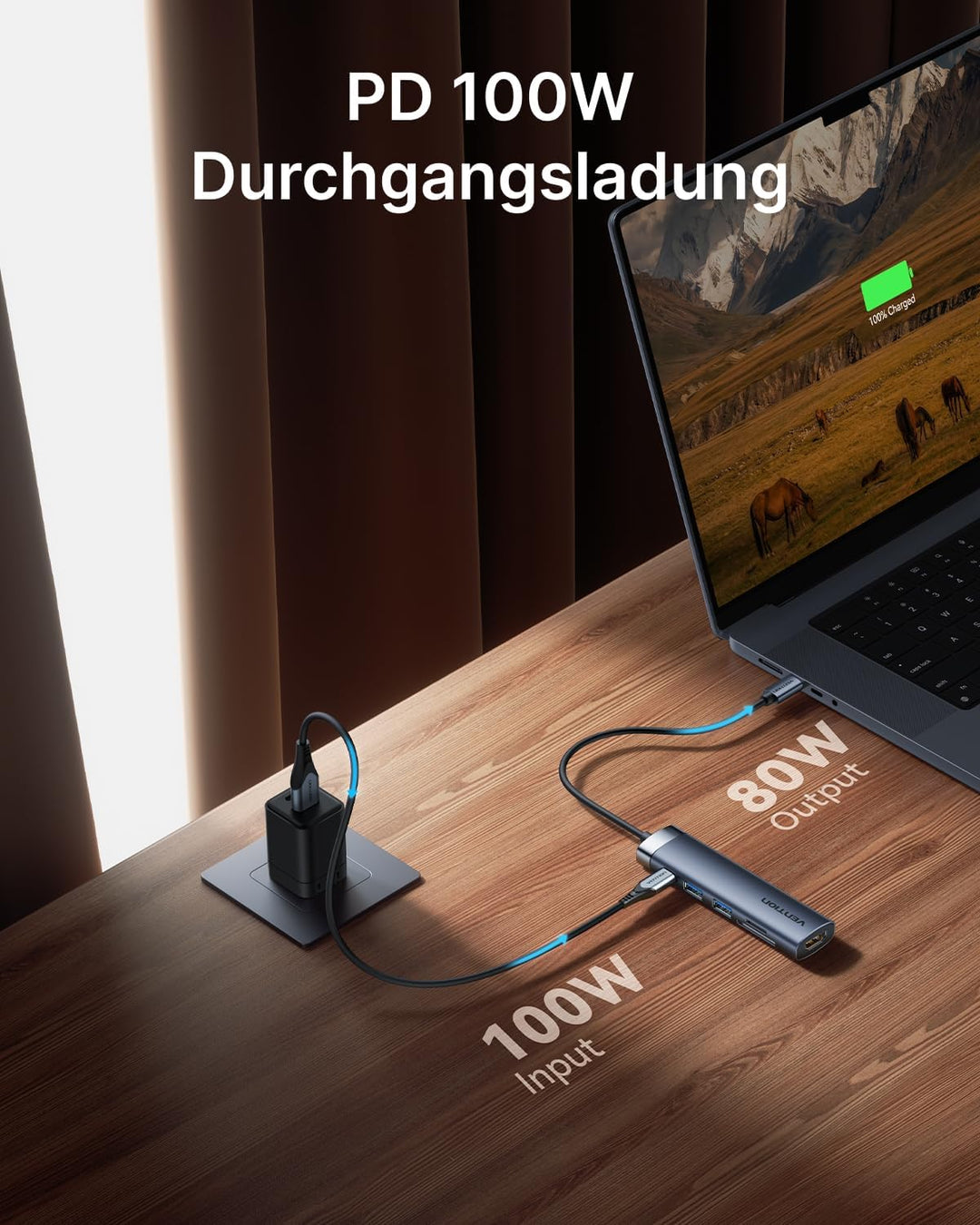 VENTION USB C Hub PD 100W, 6 in 1 Docking Station, 4K@30HZ HDMI, USB A 3.0 Data Transfer Splitter Po