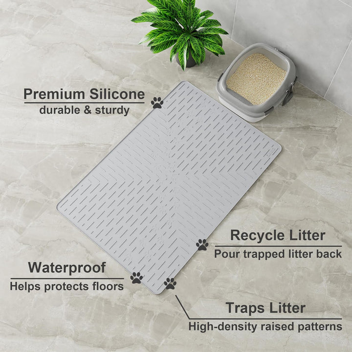 OHMO Katzenklo Matte aus Premium-Silikon 95 x 64 cm Gross, Wasserdicht und BPA-Frei Katzenstreu Matt
