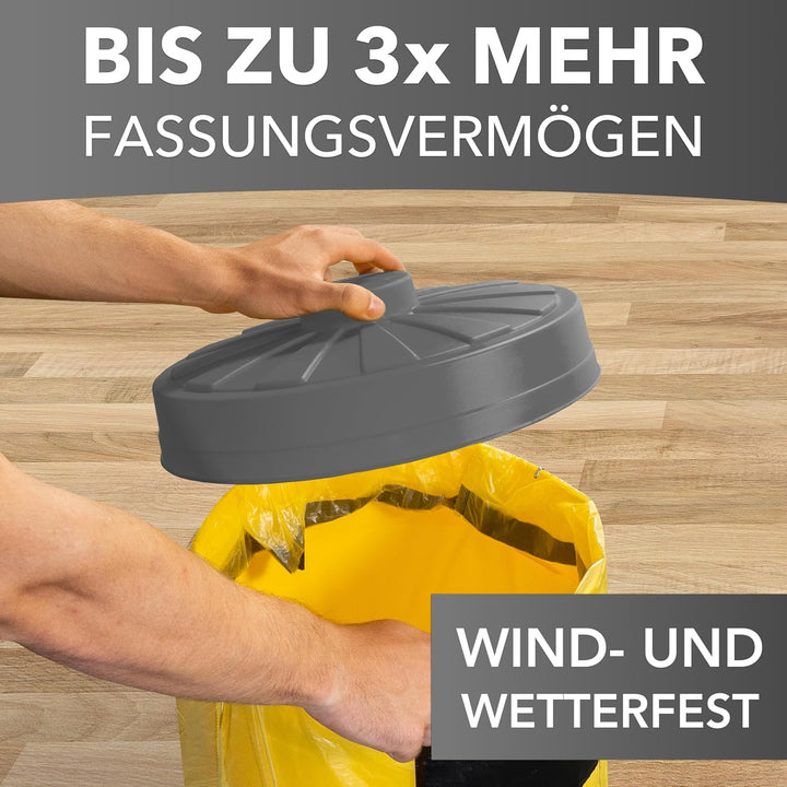 Sacktonne gelb mit Rollwagen und Deckel, Müllsackständer, Gelber Sack, Mülltonne, Wertstoffbehälter