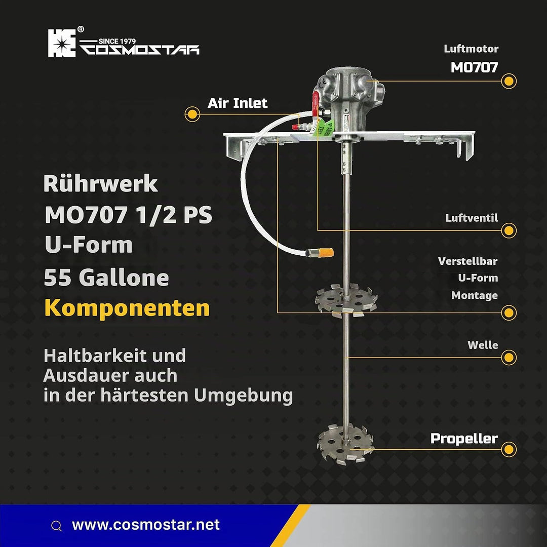 COSMOSTAR M0707 200/208 Liter Fass Einstellbarer U-förmiger pneumatischer Rührwerk