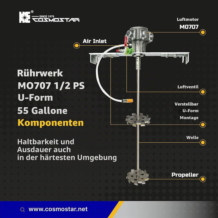 COSMOSTAR M0707 200/208 Liter Fass Einstellbarer U-förmiger pneumatischer Rührwerk