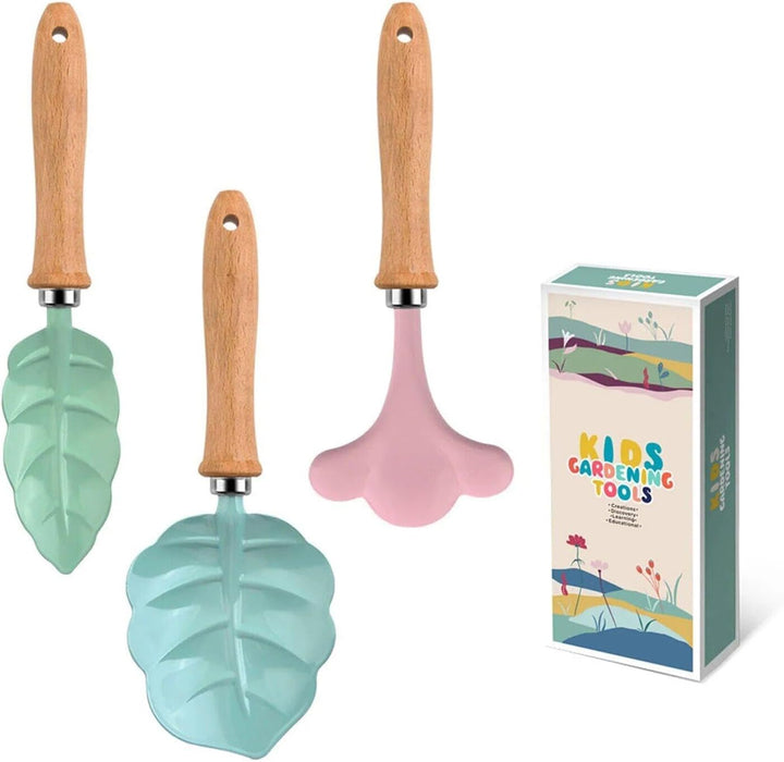 Kinder-gartengeräte-Set, 3-teilig, Gartenschaufel, Rechen, Gabel Stabilem Holzgriff, Mini-gartengerä