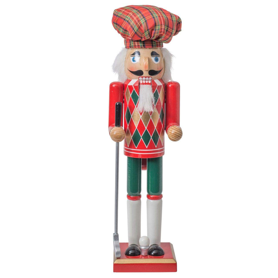Nussknacker Kunsthandwerks-Stil schottischer Golfspieler rot-grün / 38 cm/weihnachtlicher Nussknacke