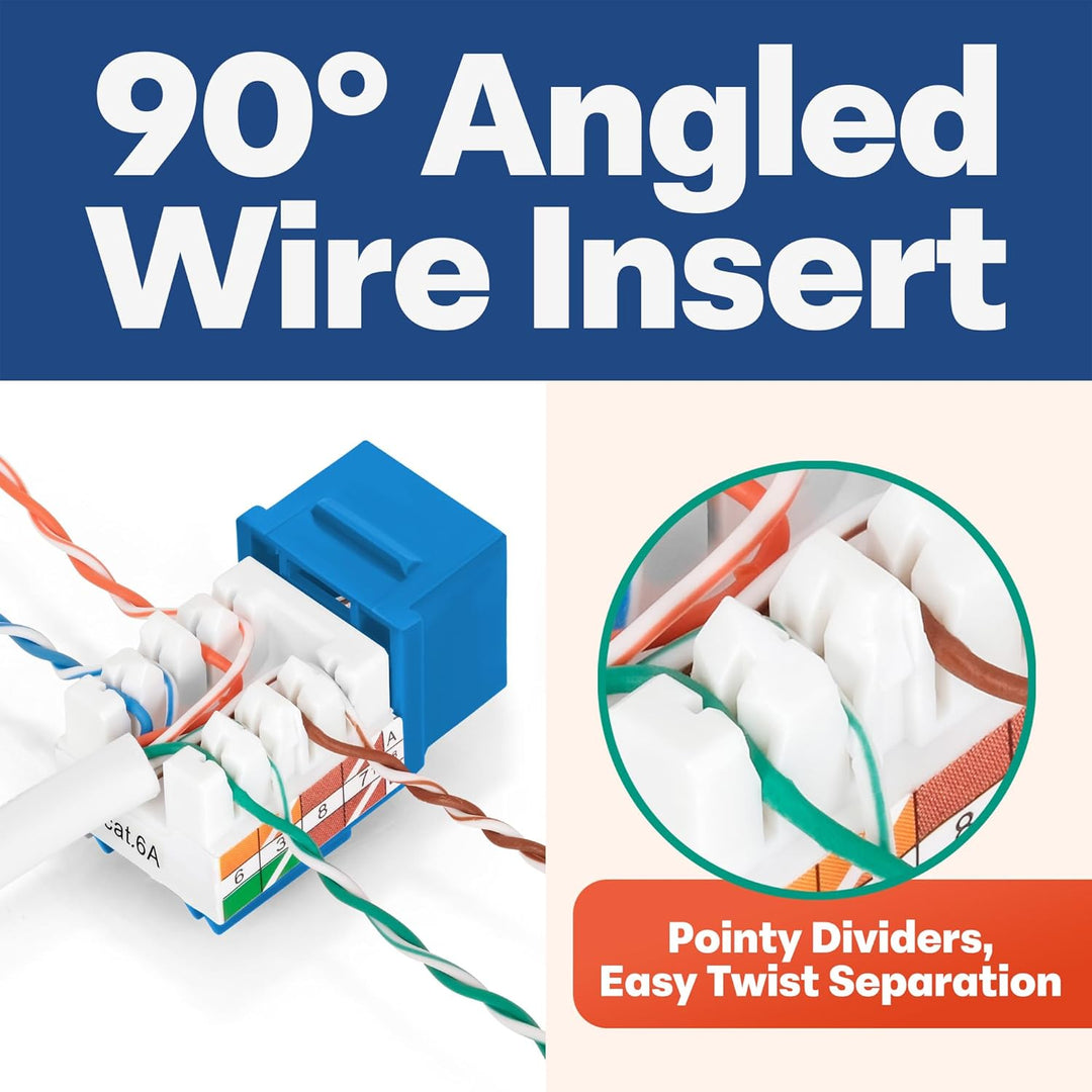 Everest Media Solutions 90 Grad abgewinkelter CAT6A Keystone-Klinkenstecker in blauer Farbe, schlank