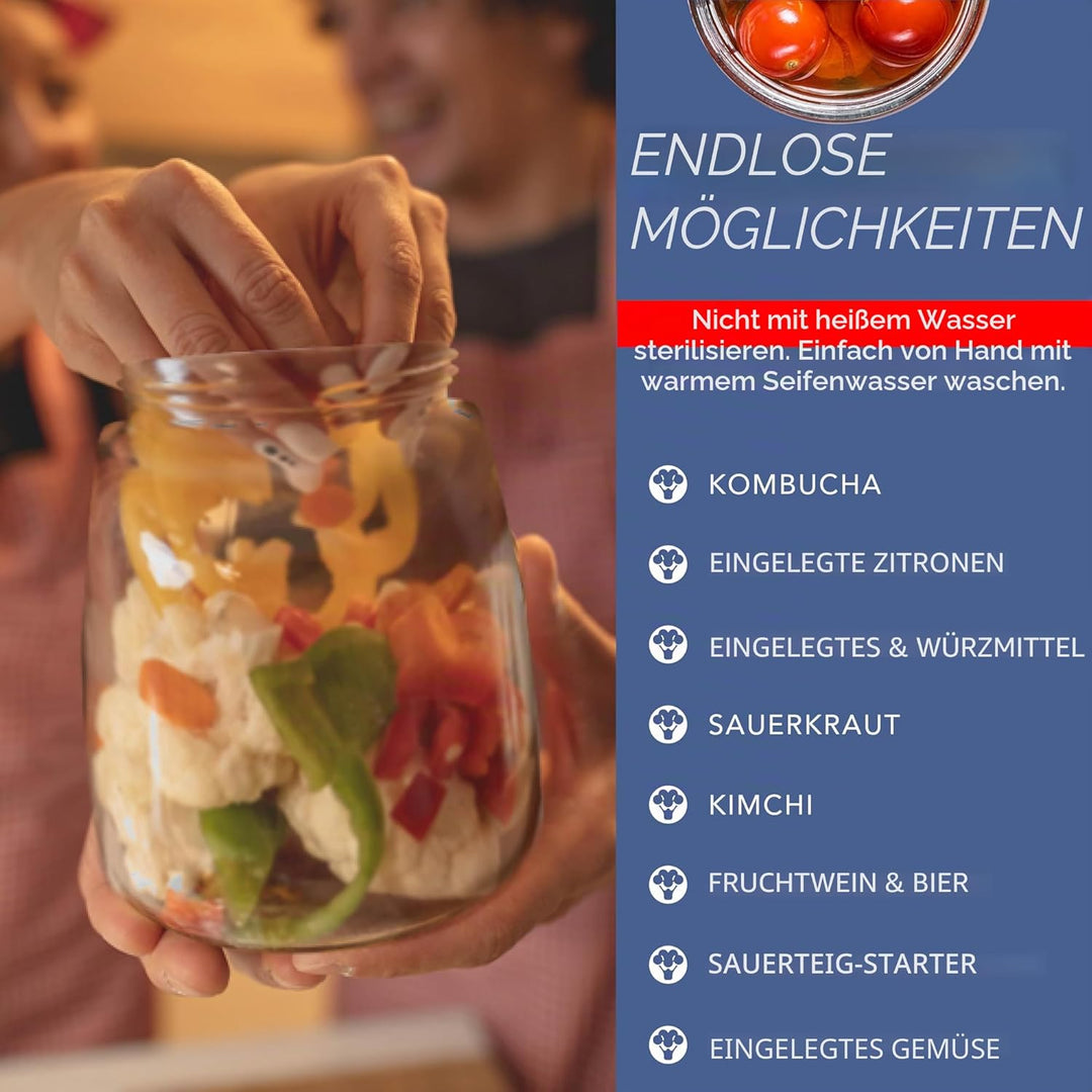 HEFTMAN Gärglas mit Entlüftungsventil mit 1-Wege-Entlüftung – 1,4 l Gärglas für Kefir, Kimchi, Sauer