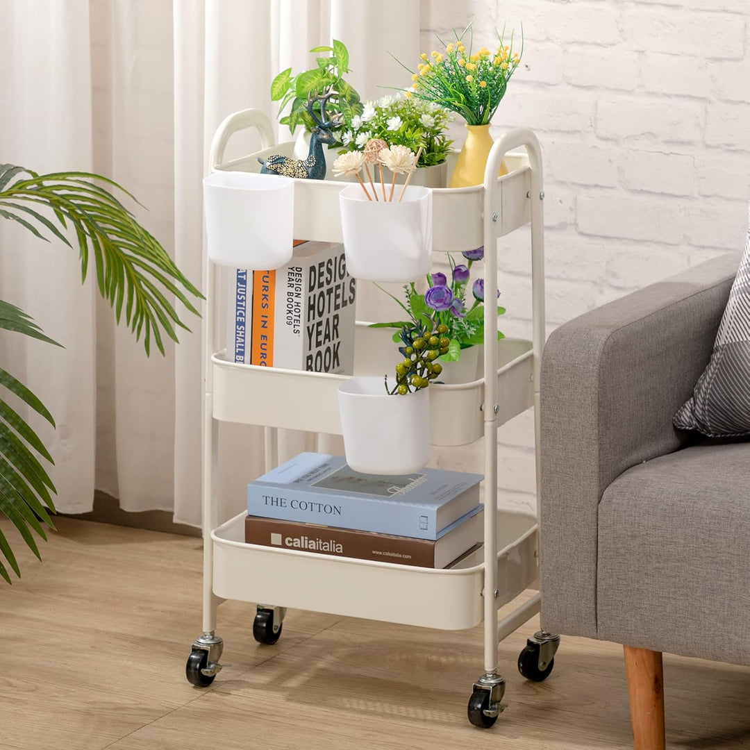 DOEWORKS Aufbewahrungswagen Küchenwagen 3-Etagen Metall Utility Cart, Rollwagen Organizer Wagen mit