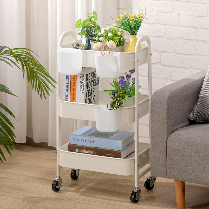 DOEWORKS Aufbewahrungswagen Küchenwagen 3-Etagen Metall Utility Cart, Rollwagen Organizer Wagen mit