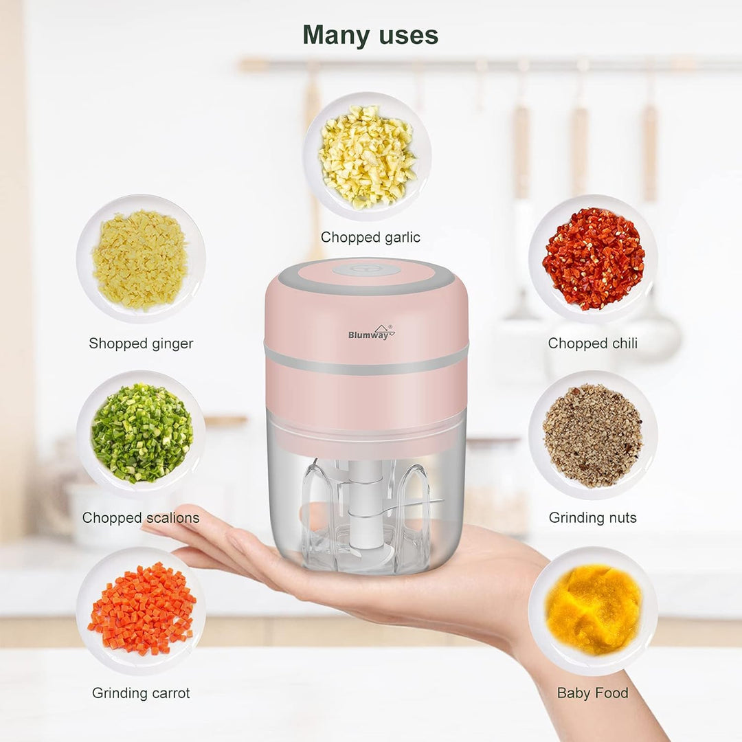 BlumWay Mini Zwiebelschneider, 250ML Mini Knoblauchhacker Gemüsezerkleinerer Elektrisch Zerkleinerer