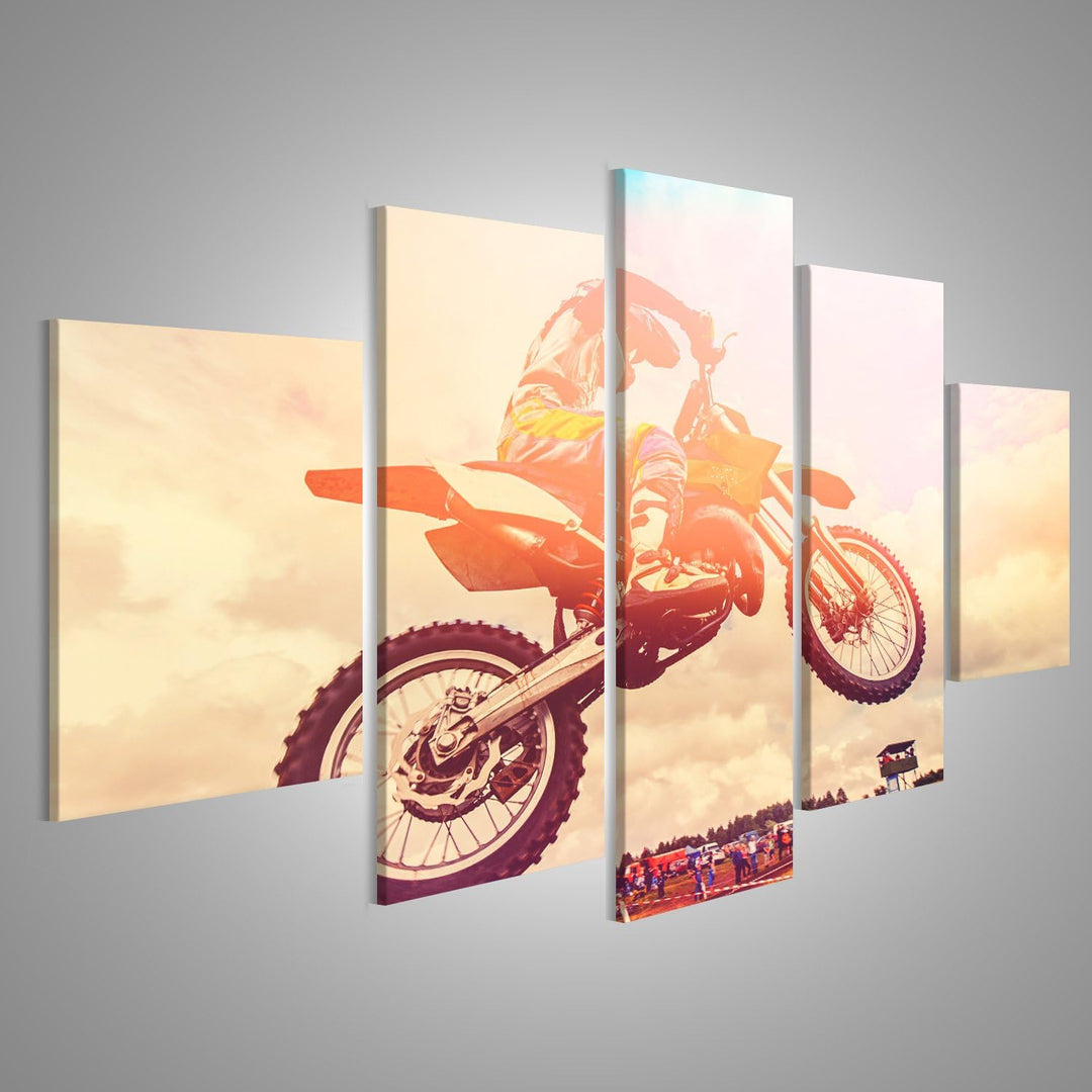 islandburner Bild auf Leinwand Rennläufer auf Motorrad dirtbike Motocross-Querfeldein im Flug, sprin
