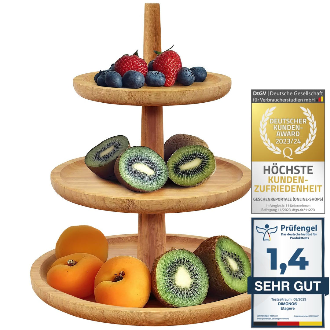 Dimono® Bambus-Etagere Premium Servier-Ständer 3-Etagen; Servier-Tablett für Desserts, Kuchen, Käse,
