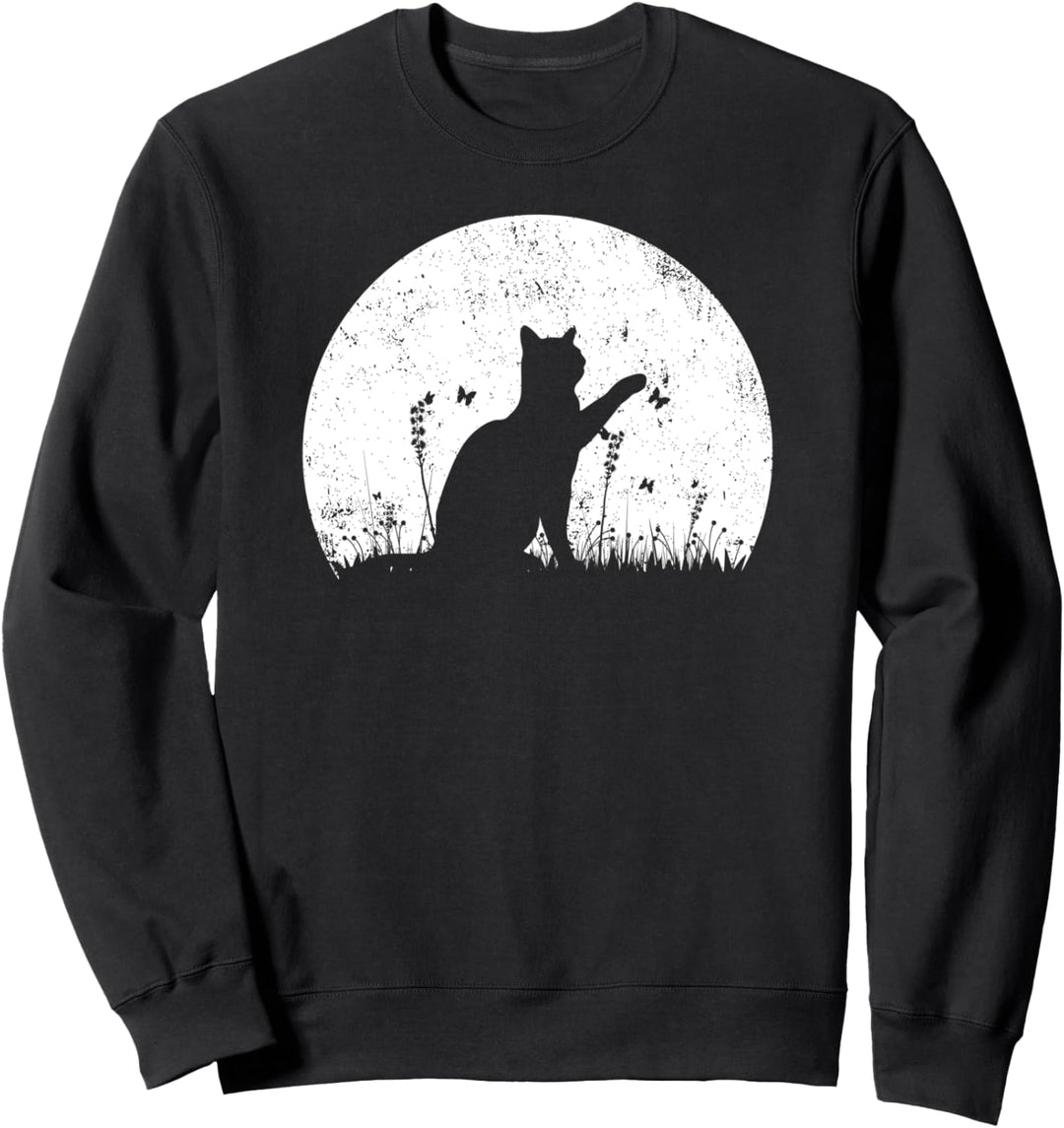 Katze mit Schmetterling, weisser Sonnenuntergang Sweatshirt