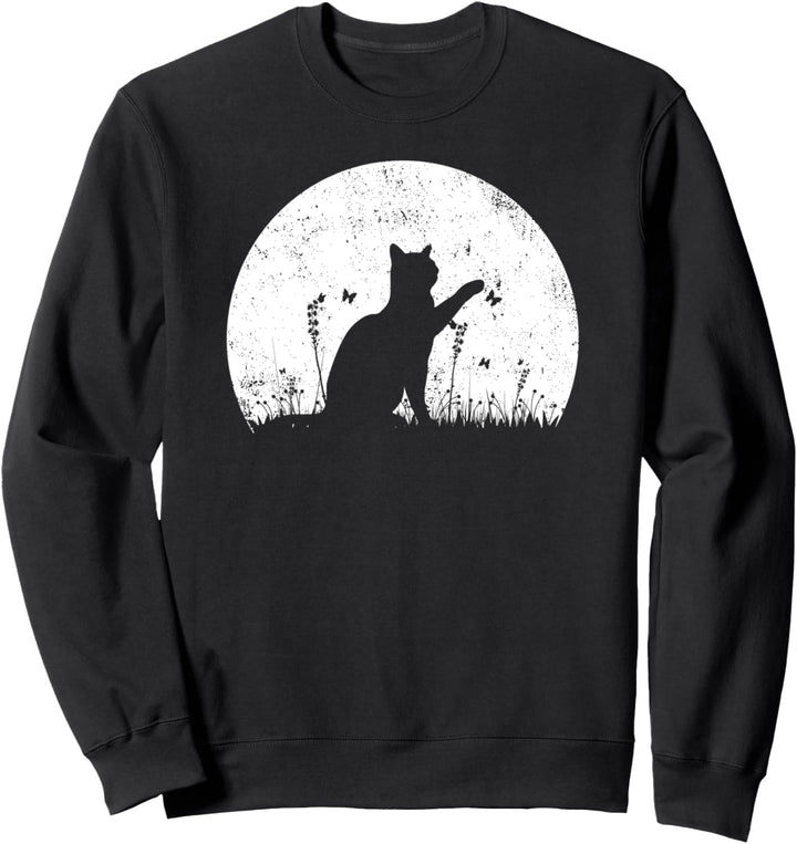 Katze mit Schmetterling, weisser Sonnenuntergang Sweatshirt