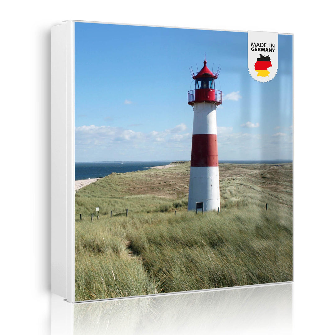 banjado® Grosser Schlüsselkasten Glas/Schlüsselbox 30cm x 30cm mit 50 Haken - Motiv Leuchtturm/Schlü