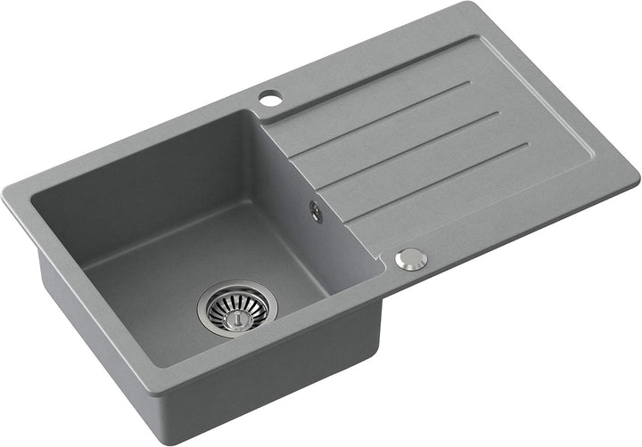 QUADRON Spülbecken Spüle Küche Granit | Grösse 77 x 44 x 18,5 cm, Grau & Stahl | JOHNNY 111 Granitsp