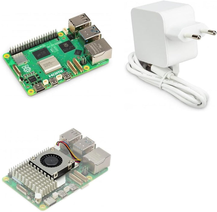 Raspberry Pi 5 mit 8GB RAM, Active Cooler Kit inklusive offizielles Netzteil, Dual 4K HDMI, Gigabit
