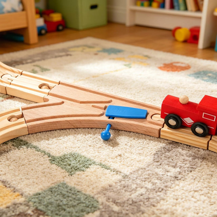 ibasenice Holzeisenbahn Schienen 2 Stück Mit Gebogenen Weichen Für Kreatives Kinder Spiel Und Intera