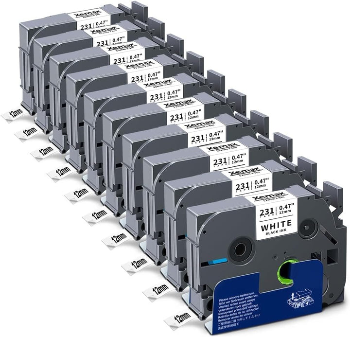 10x XemaX Kompatibel Schriftband Ersatz für Brother P-touch Bänder 12mm TZe-231 Brother 0,47'' Tape