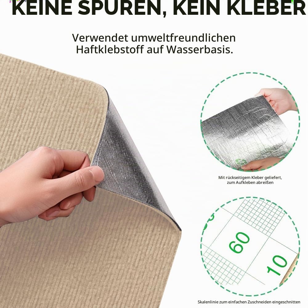 Kratzmatte Selbstklebend 300cmx40cm - Katzenkratzmatten für Wand, Kratzteppich, Katzenteppich (Khaki