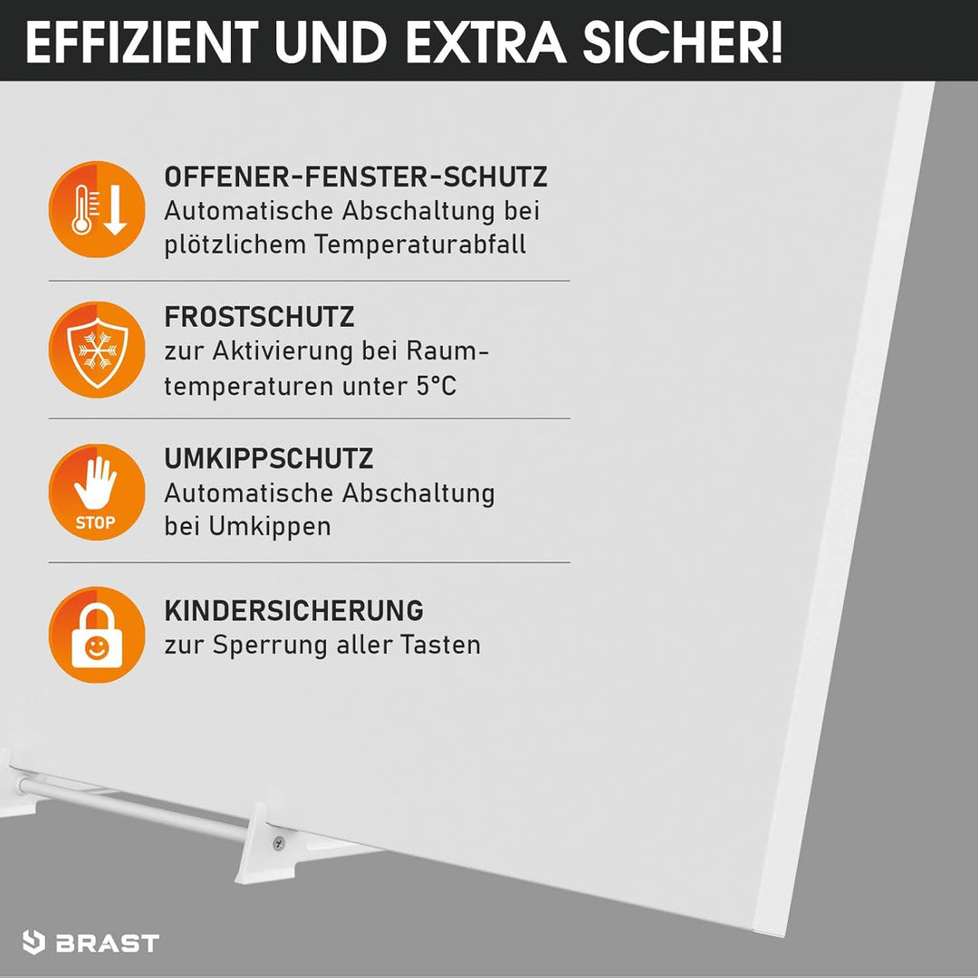 BRAST® Infrarotheizung mit Thermostat | 300-1100 Watt | Made in Europe | Inkl. Wandhalterung Standsy