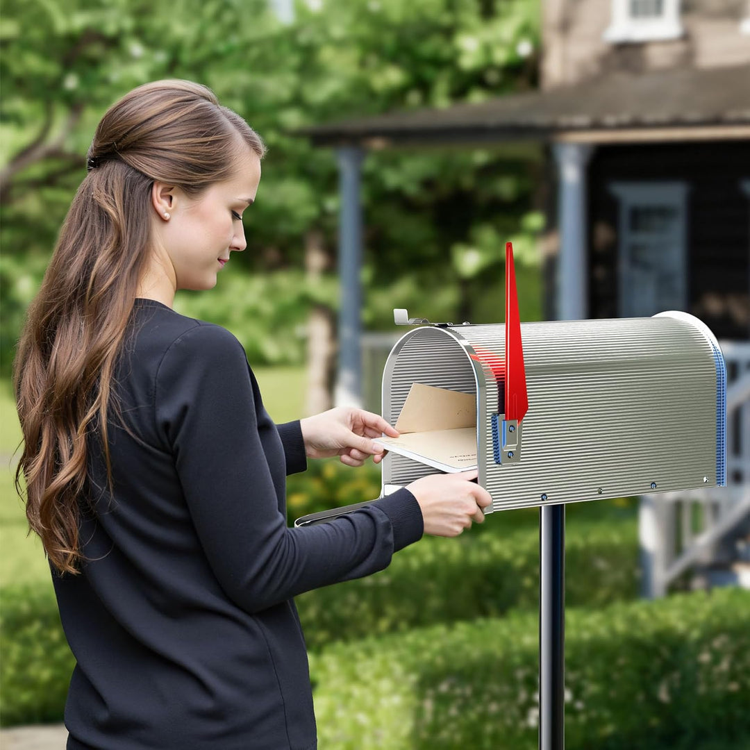 Wiltec US Mailbox Silbergrau 180 x 220 x 480 mm, amerikanischer Briefkasten mit Fahne, Wandbriefkast