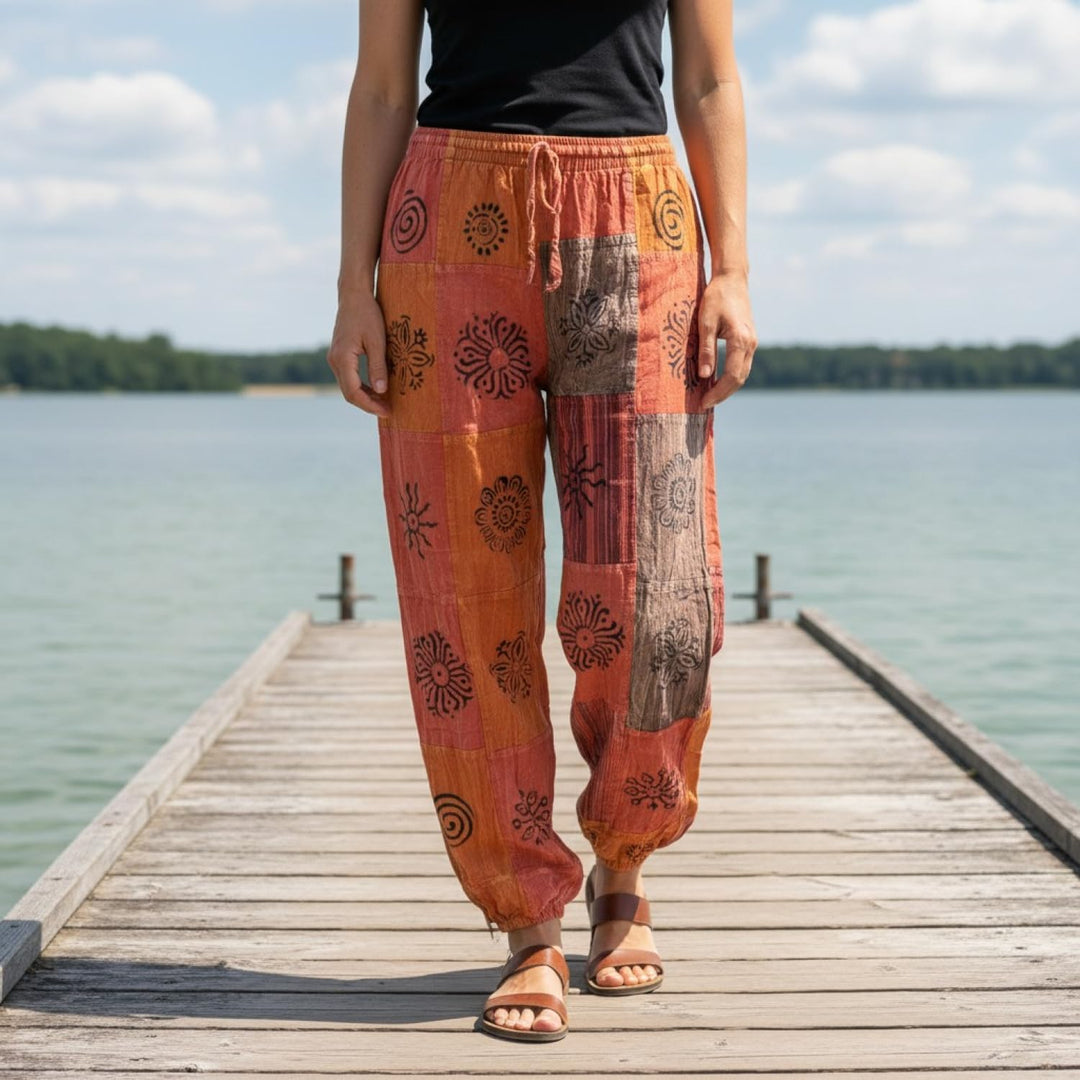 GURU SHOP Aladinhose, Patchwork, Unikat Pluderhose, Boho Hose, Damen 38 Orange, 38 Orange