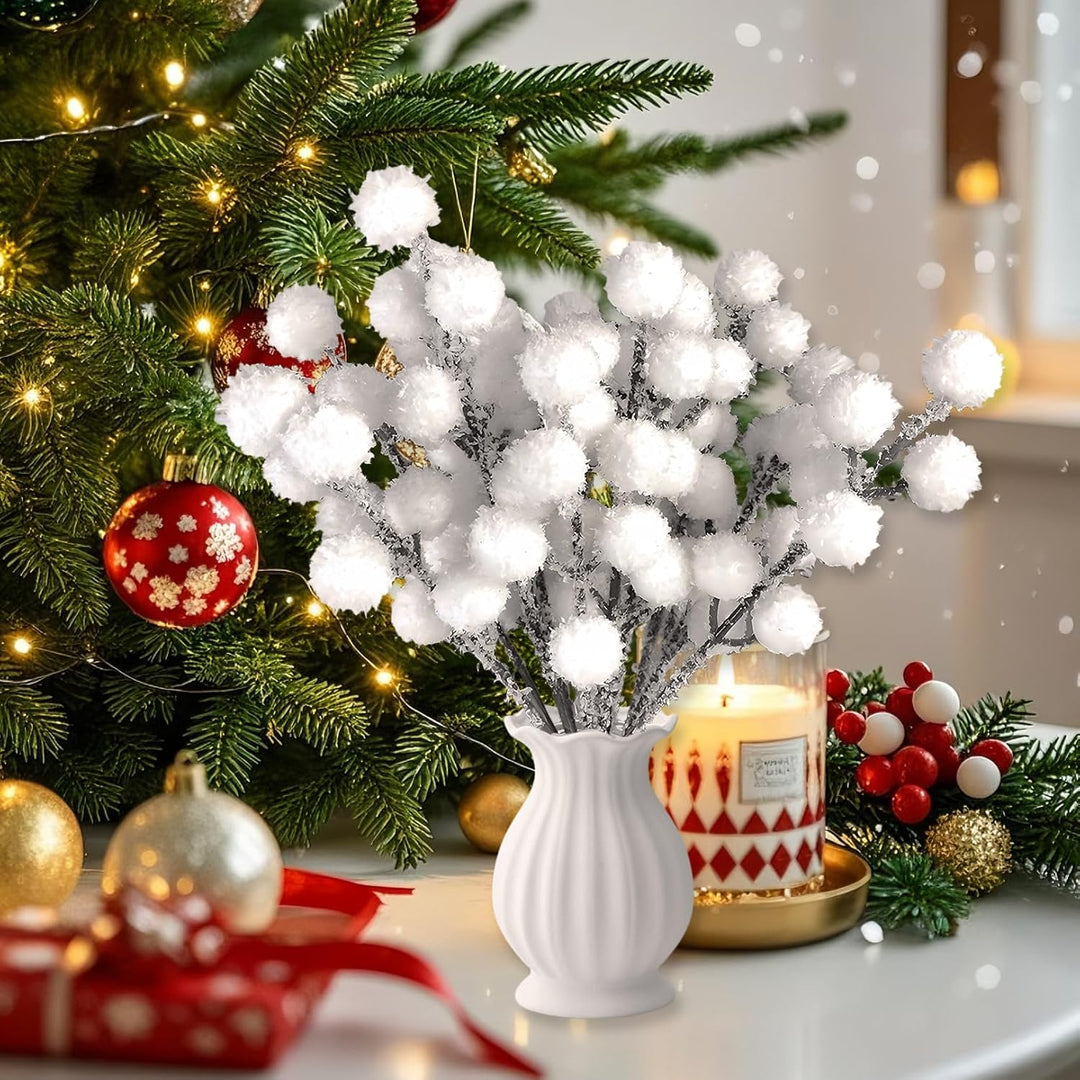 30 Stück Weisse Beeren Deko Zweige, Künstliche Weihnachtszweige für Winter deko & Weihnachtsdekorati