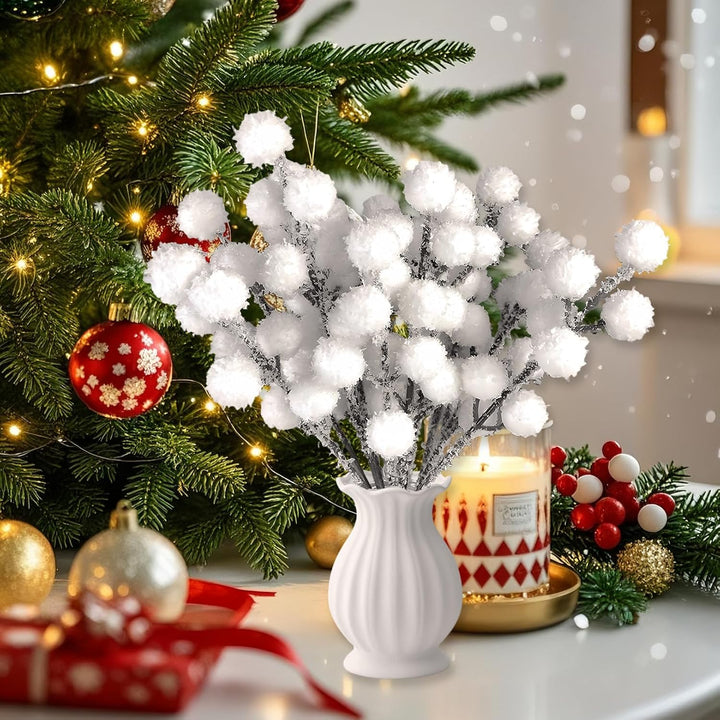 30 Stück Weisse Beeren Deko Zweige, Künstliche Weihnachtszweige für Winter deko & Weihnachtsdekorati