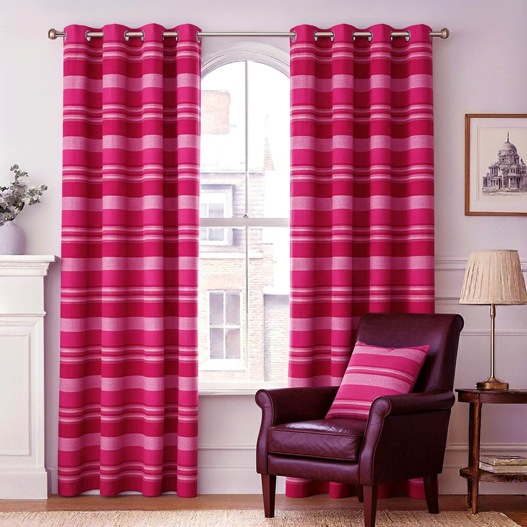Homescapes Morocco Ösenvorhang 2er-Set, Vorhang pink gestreift 137x137 cm aus 100% Baumwolle, 2 hand