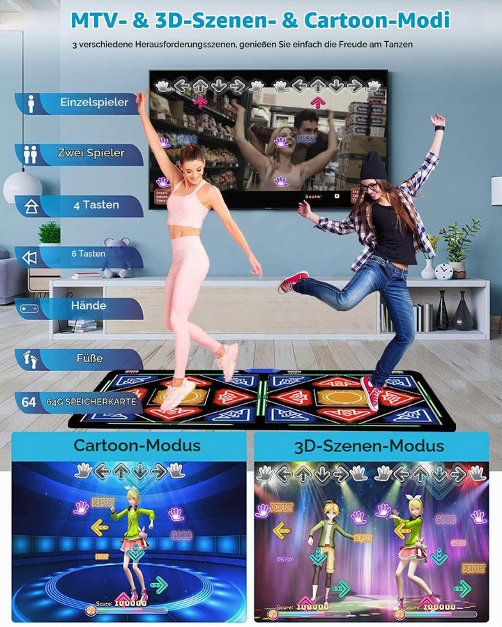 Elektronische Tanzmatte mit Kamera, 64G Speicherkarte,enthält 1030 Spiele, 81 Musikvideos und 650 Li