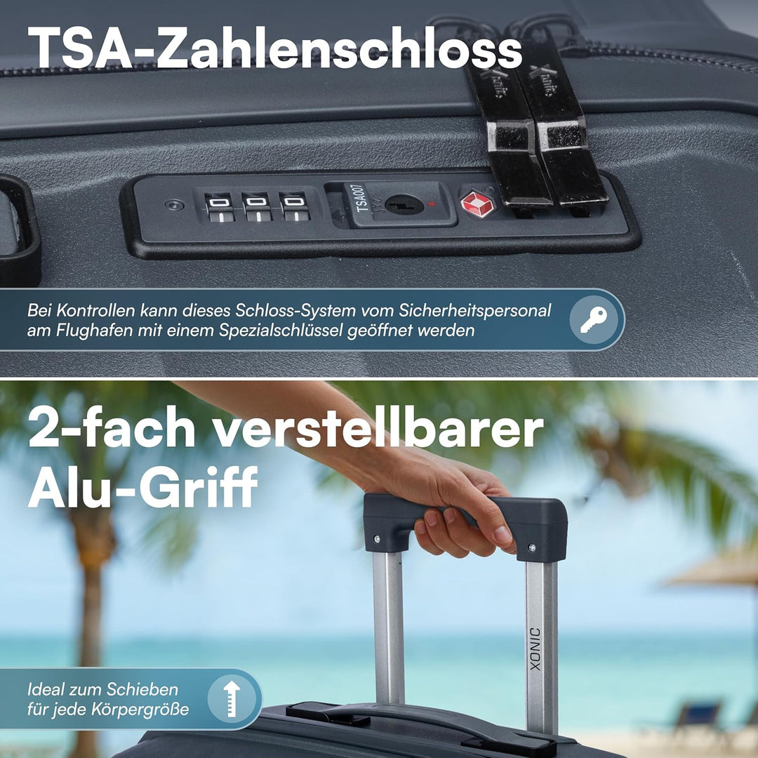 Xonic® Hartschalenkoffer L für 65L - Bruchsicherer Rollkoffer Polypropylen mit 360° Doppelrollen &amp; T