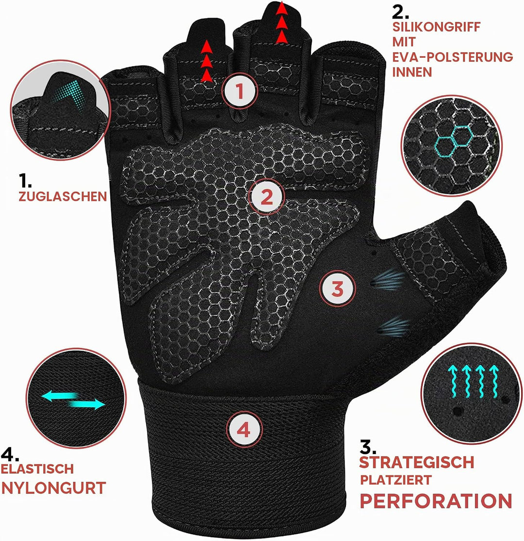 RDX Fitness Handschuhe Damen Herren, Anti-Rutsch Gewichtheben Workout Gym Gloves Krafttraining Train