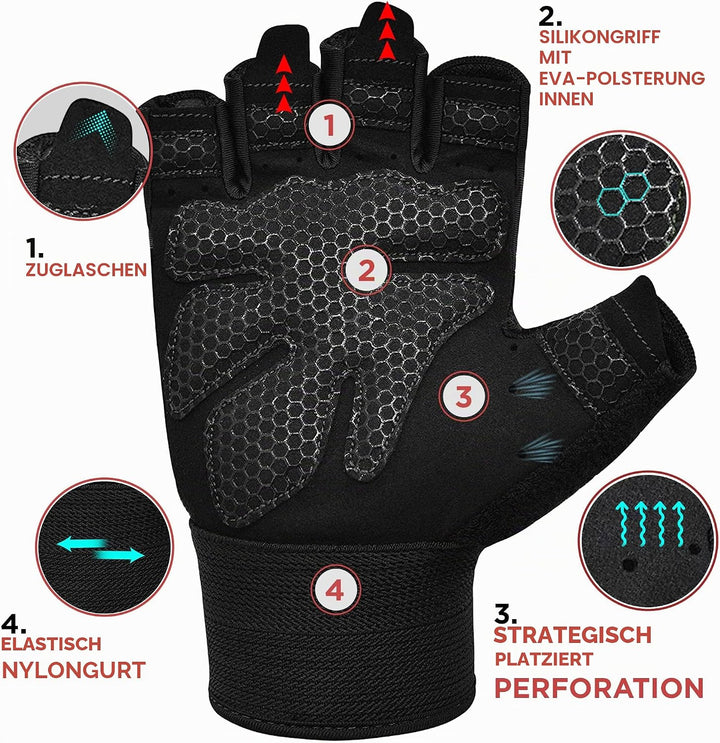 RDX Fitness Handschuhe Damen Herren, Anti-Rutsch Gewichtheben Workout Gym Gloves Krafttraining Train