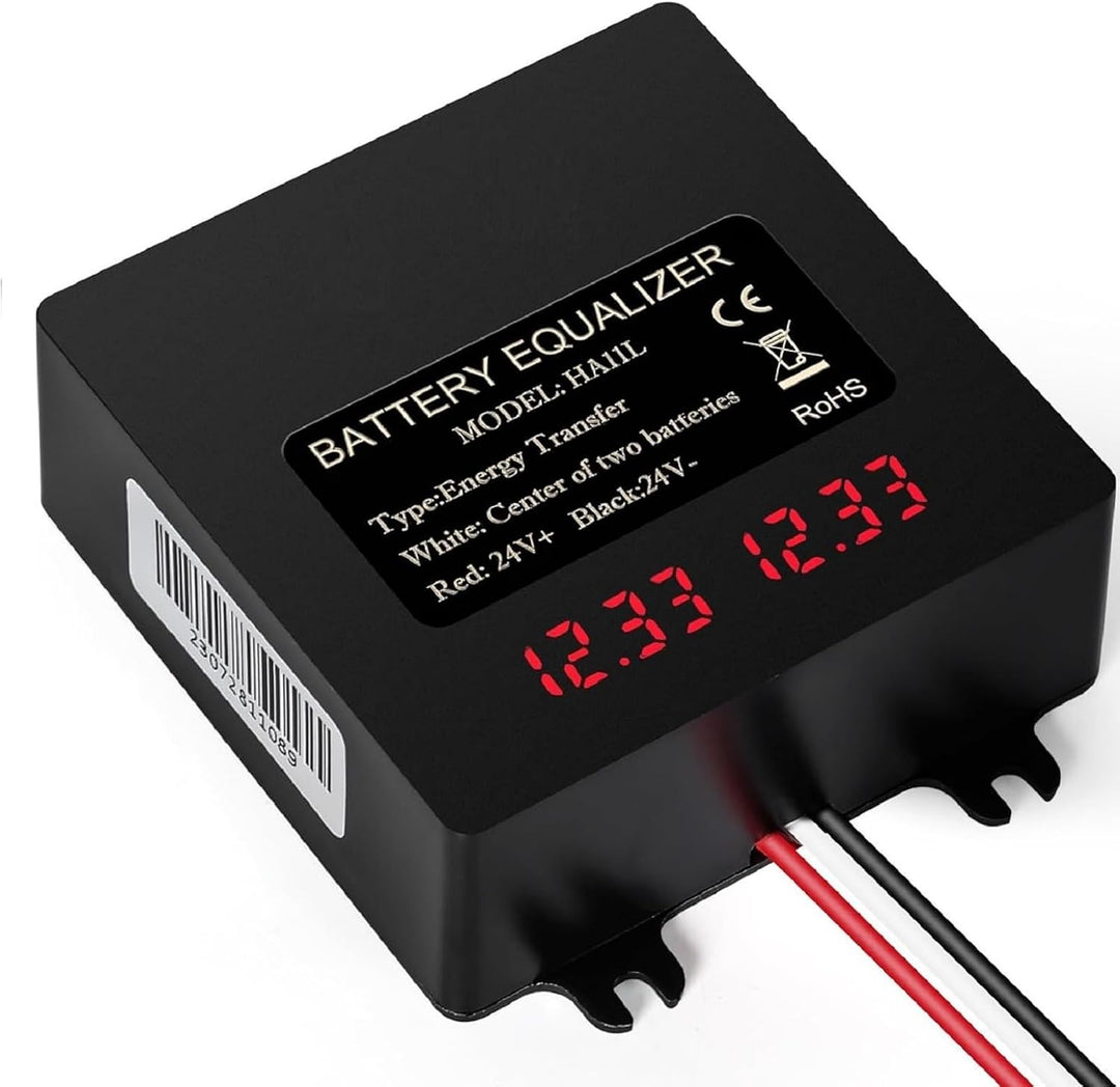 DEWIN Batterie-Balancer, Batterie-Equalizer 24V Digitalanzeige 2 x 12V Batterie-Balancer for Blei-Sä
