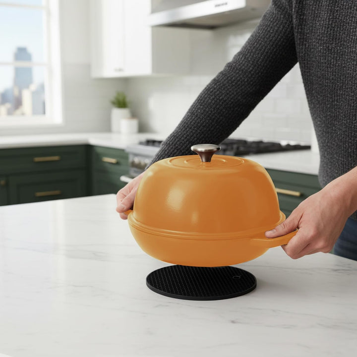 Mahlzeit Gusseisen Brottopf Set emailliert | 6,4 Liter | Sunny Orange | Brotbackform mit Brotschling