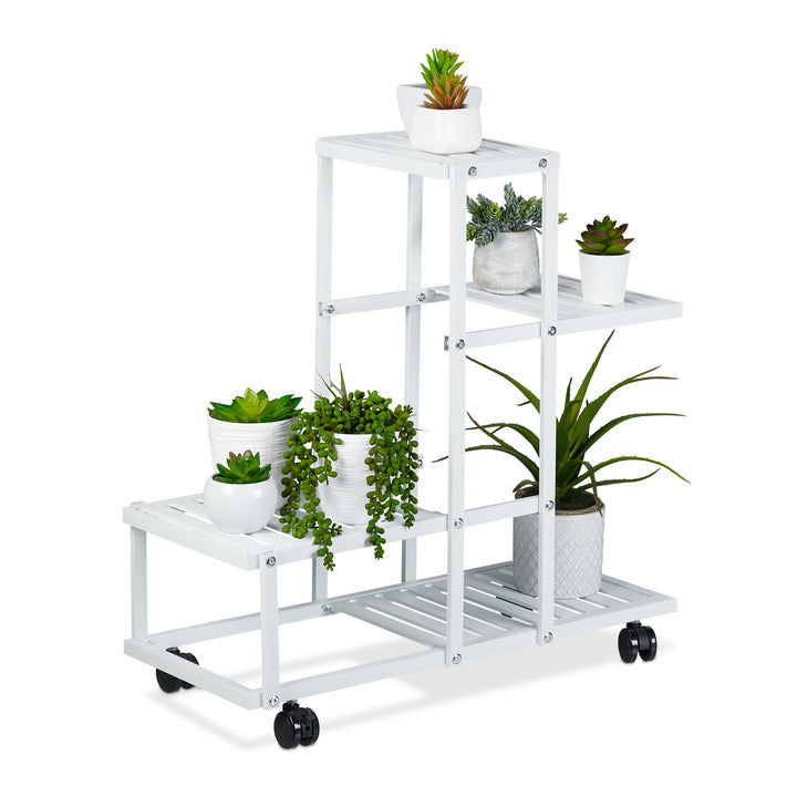 Relaxdays Pflanzenständer, 4 Ablagen, Pflanzentreppe für Blumen & Kräuter, Metall Blumenständer mit