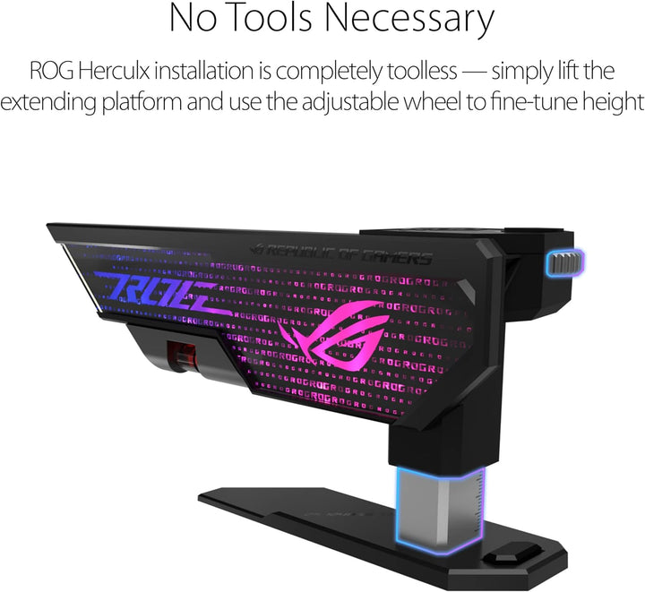ASUS ROG Herculx Grafikkartenhalter (Stützhöhe 72-128 mm, Montage ohne Werkzeug, integrierte Wasserw