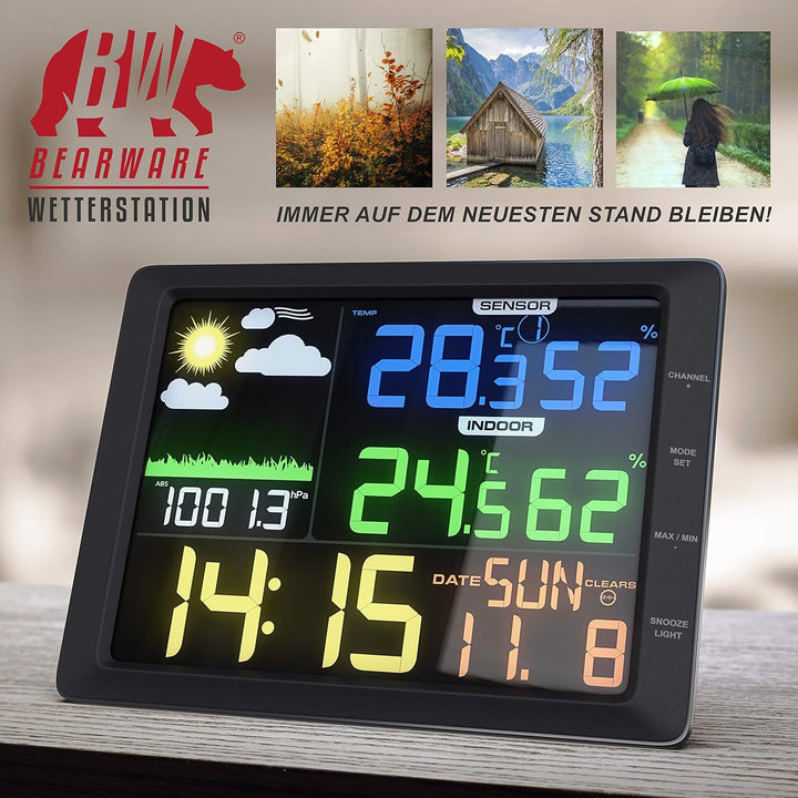 CSL - Wetterstation mit Farbdisplay und Aussensensor, 20 cm LCD Farbdisplay - Luftdruck Barometer Te