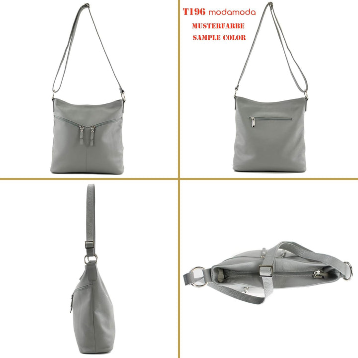 modamoda de - T196 - ital Umhängetasche Schultertasche aus Leder Weiss, Weiss