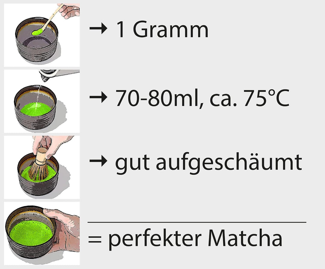 Matcha-Set 4-teilig, moosgrün, bestehend aus 2 Matcha-Schalen, Matcha-Löffel und Matcha-Besen (Bambu