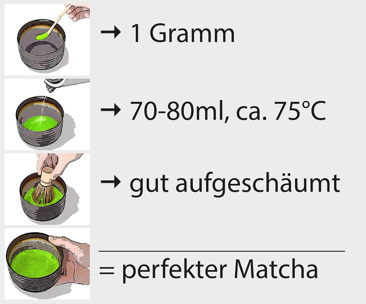 Matcha-Set 4-teilig, moosgrün, bestehend aus 2 Matcha-Schalen, Matcha-Löffel und Matcha-Besen (Bambu
