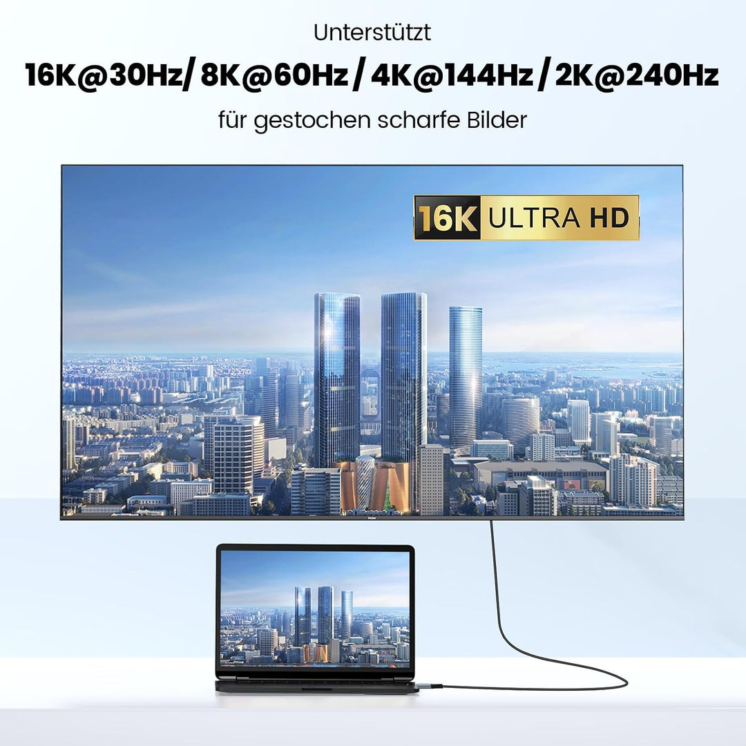 RUIZHI 8K DisplayPort auf HDMI Kabel 2M – DP 1.4 zu HDMI 2.1 Adapterkabel, unterstützt 8K@60Hz / 4K@
