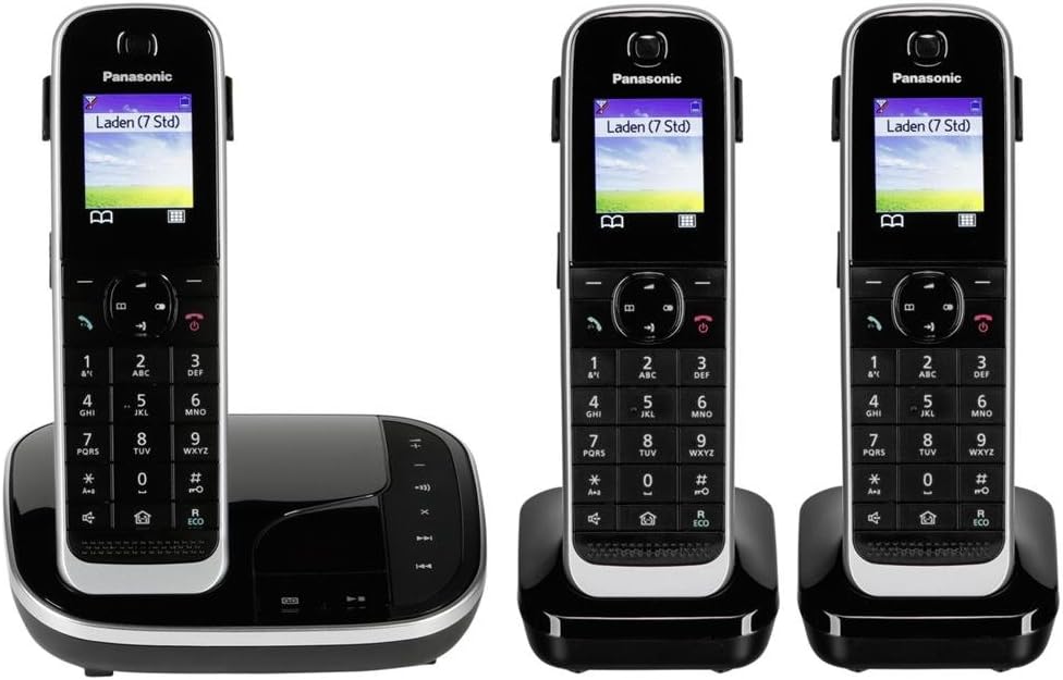 Panasonic KX-TGJ323GB Familien-Telefon mit Anrufbeantworter (schnurloses Telefon mit 3 Mobilteilen,