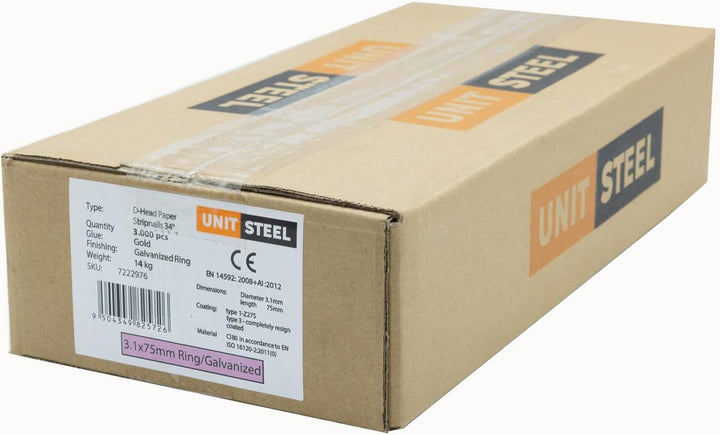 34° Halbkopf-Streifennägel - 3,1X75mm, 3.000 stück, Nägel für Druckluft-Nagler, D-Kopf, Ring/Verzink