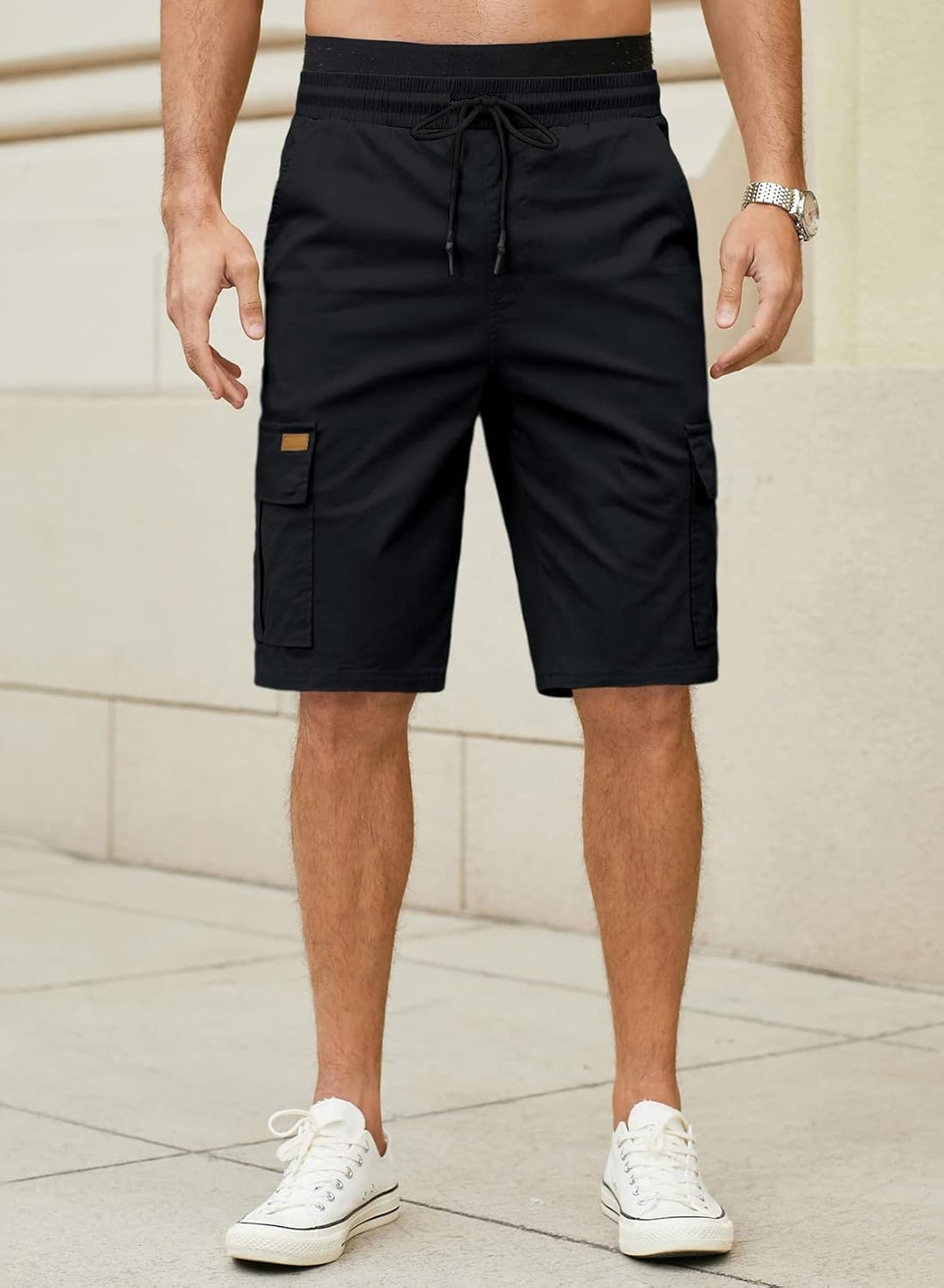 JMIERR Kurze Hosen Herren Baumwolle Cargo Shorts Herren Sommer Freizeithose mit Taschen S A Schwarz,
