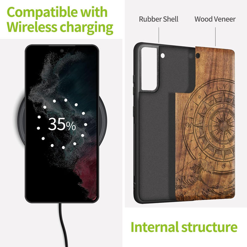 Carveit Holz HandyHolz Handyhülle für Galaxy S22 Plus Cover [Einzigartiges Design Case] Stossstange