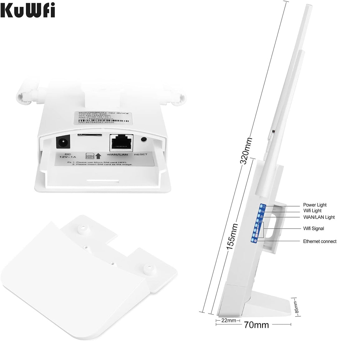 Router 4G SIM, KuWFi 300Mbps Router 4G LTE wasserdicht für den Aussenbereich mit SIM-Kartensteckplat